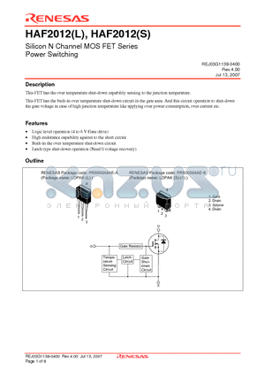 HAF2012 datasheet - Silicon N Channel MOS FET Series Power Switching