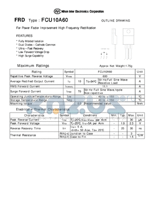 FCU10A60 datasheet - FRD FOR POWER FACTOR IMPROVEMENT HIGH FREQUENCY RECTIFICATION