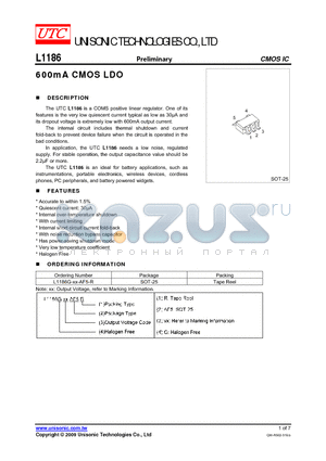 L1186 datasheet - 600mA CMOS LDO