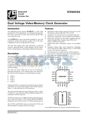 ICS90C65M datasheet - Dual Voltage Video/Memory Clock Generator