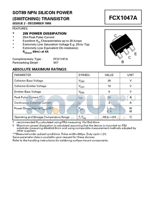 FCX1047A datasheet - NPN SILICON POWER (SWITCHING) TRANSISTOR