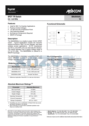 MA0S506AJ-R7 datasheet - SPDT T/R Switch 5.0 - 6.0 GHz