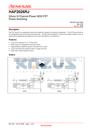 HAF2026RJ-EL-E datasheet - Silicon N Channel Power MOSFET Power Switching