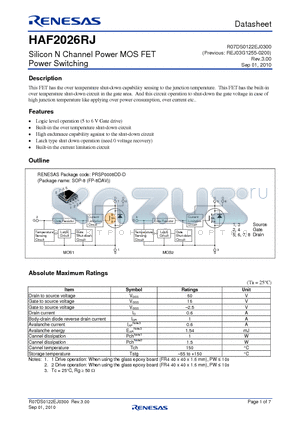 HAF2026RJ-EL-E datasheet - Silicon N Channel Power MOS FET Power Switching