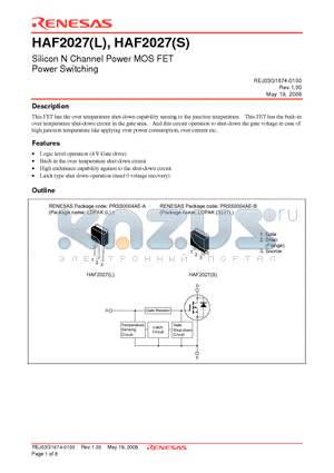 HAF2027-90STL-E datasheet - Silicon N Channel Power MOSFET Power Switching