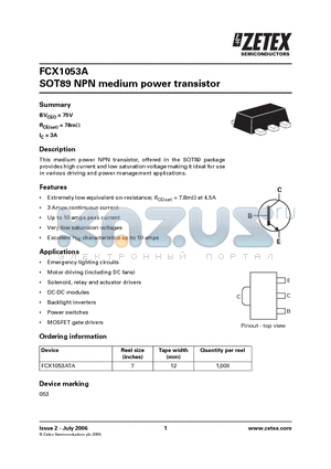 FCX1053A_06 datasheet - SOT89 NPN medium power transistor