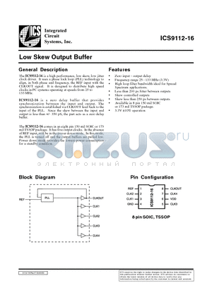 ICS9112-16 datasheet - Low Skew Output Buffer