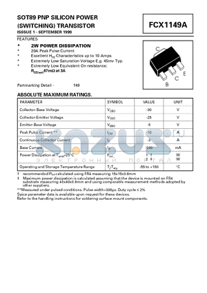 FCX1149A datasheet - SOT89 PNP SILICON POWER (SWITCHING) TRANSISTOR