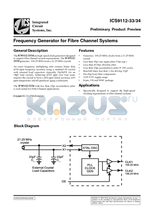 ICS9112-33 datasheet - Frequency Generator for Fibre Channel Systems