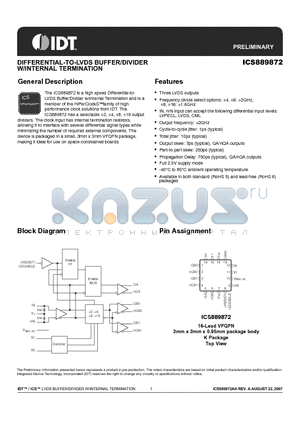 ICS889872 datasheet - DIFFERENTIAL-TO-LVDS BUFFER/DIVIDER W/INTERNAL TERMINATION