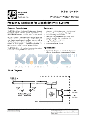 ICS9112-43 datasheet - Frequency Generator for Gigabit Ethernet Systems