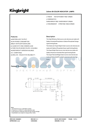 L119SRSGWT/CC datasheet - 2 X 5 MM BI - COLOR INDICATOR LAMPS