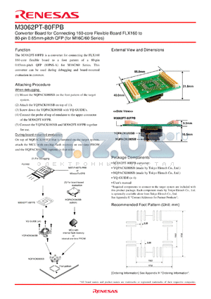 M3062PT-80FPB datasheet - Converter Board for Connecting 160-core Flexible Board FLX160 to 80-pin 0.65mm-pitch QFP (for M16C/60 Series)