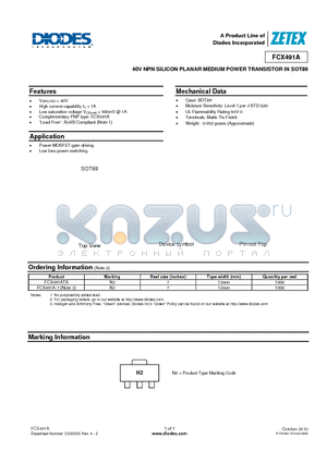 FCX491ATA datasheet - 40V NPN SILICON PLANAR MEDIUM POWER TRANSISTOR IN SOT89