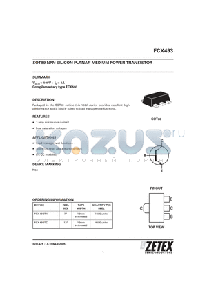 FCX493 datasheet - SOT89 NPN SILICON PLANAR MEDIUM POWER TRANSISTOR