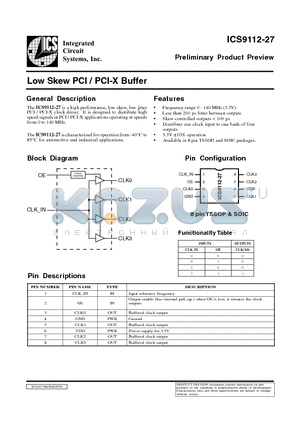 ICS9112YM-27-T datasheet - Low Skew PCI / PCI-X Buffer