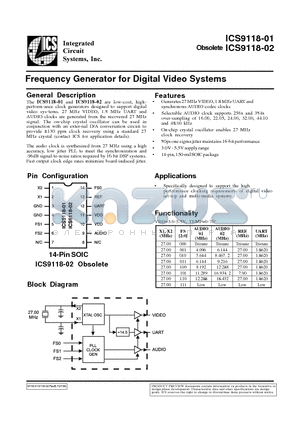 ICS9118-02 datasheet - Frequency Generator for Digital Video Systems