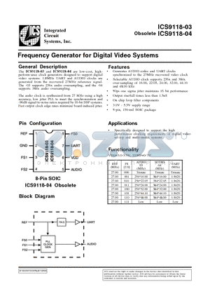 ICS9118-04 datasheet - Frequency Generator for Digital Video Systems