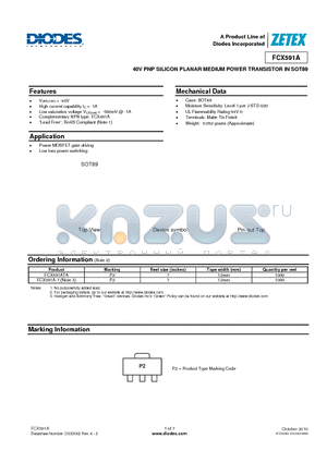 FCX591A datasheet - 40V PNP SILICON PLANAR MEDIUM POWER TRANSISTOR IN SOT89