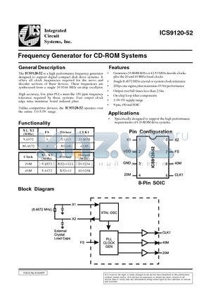 ICS9120-52 datasheet - Frequency Generator for CD-ROM Systems