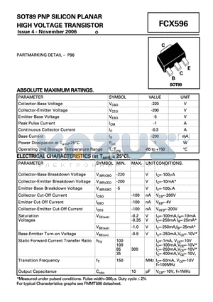 FCX596 datasheet - SOT89 PNP SILICON PLANAR HIGH VOLTAGE