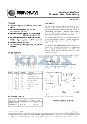 GB4550-CSA datasheet - Monolithic Video Buffer/Clamp