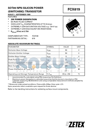 FCX619 datasheet - NPN SILICON POWER (SWITCHING) TRANSISTOR