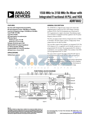 ADRF6602 datasheet - 1550 MHz to 2150 MHz Rx Mixer with Integrated Fractional-N PLL and VCO
