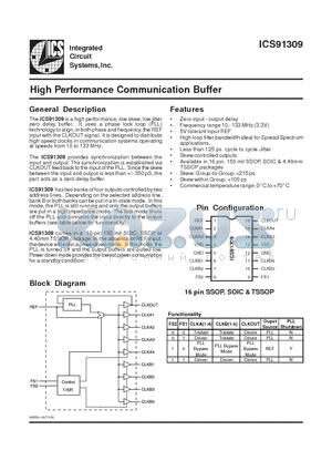 ICS91309 datasheet - High performance Communication Buffer