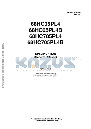 68HC05PL4B datasheet - Industry standard 8-bit M68HC05 CPU core