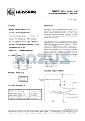 GB4571 datasheet - Video Buffer with Precision Strobed DC Restore