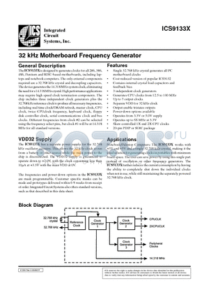 ICS9133X datasheet - 32 kHz Motherboard Frequency Generator