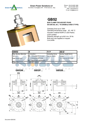 GB52B datasheet - BOX CLAMP FOR HOCKEY PUKS DO-200 AA, B-3, TO-200AB (A AND E TYPE)