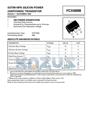 FCX688B datasheet - SOT89 NPN SILICON POWER (SWITCHING) TRANSISTOR