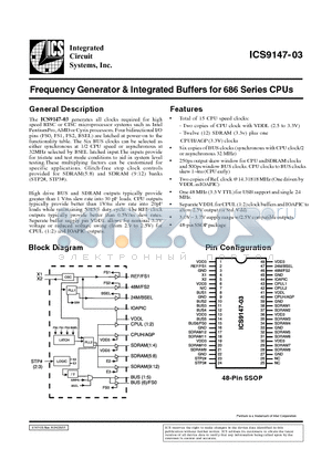 ICS9147-03 datasheet - Frequency Generator & Integrated Buffers for 686 Series CPUs