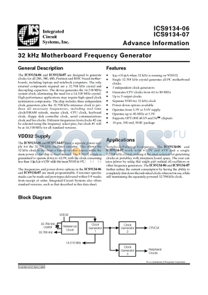ICS9134-07M datasheet - 32 kHz Motherboard Frequency Generator