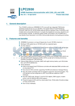 LPC2930FBD208 datasheet - ARM9 flashless microcontroller with CAN, LIN, and USB