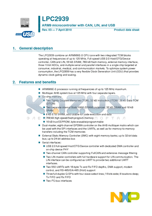 LPC2939 datasheet - ARM9 microcontroller with CAN, LIN, and USB