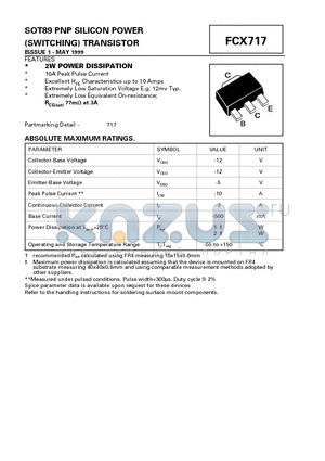 FCX717 datasheet - SOT89 PNP SILICON POWER (SWITCHING) TRANSISTOR