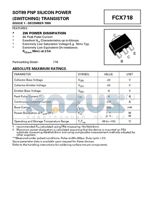 FCX718 datasheet - PNP SILICON POWER (SWITCHING) TRANSISTOR