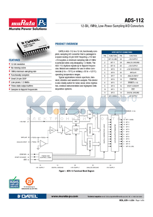 ADS-112MC datasheet - 12-Bit, 1MHz, Low-Power Sampling A/D Converters