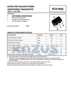 FCX790A datasheet - PNP SILICON POWER (SWITCHING) TRANSISTOR