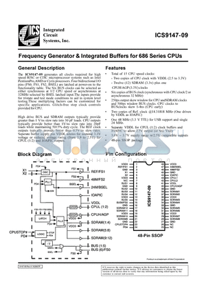 ICS9147-09 datasheet - Frequency Generator & Integrated Buffers for 686 Series CPUs
