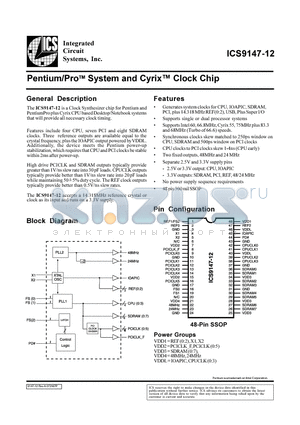 ICS9147F-12 datasheet - Pentium/ProTM System and Cyrix Clock Chip
