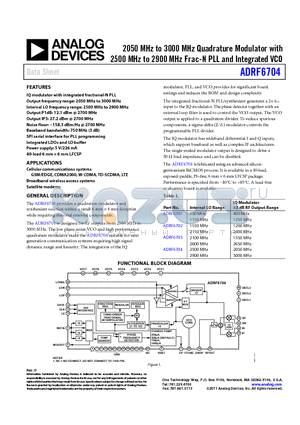 ADRF6704ACPZ-R7 datasheet - 2050 MHz to 3000 MHz Quadrature Modulator