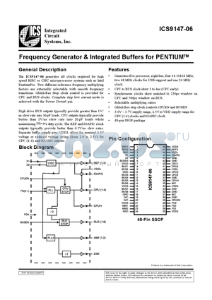 ICS9147F-06 datasheet - Frequency Generator & Integrated Buffers for PENTIUMTM