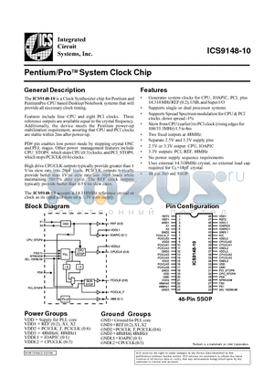 ICS9148-10 datasheet - Pentium/ProTM System Clock Chip