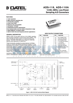 ADS-118MC datasheet - 12-Bit, 5MHz, Low-Power Sampling A/D Converters