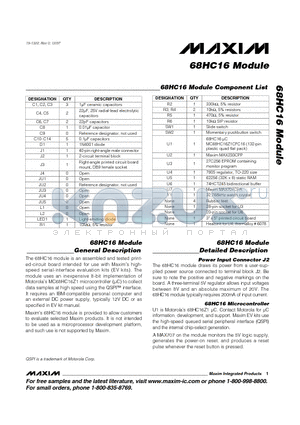 68HC16MODULE datasheet - 68HC16 Module