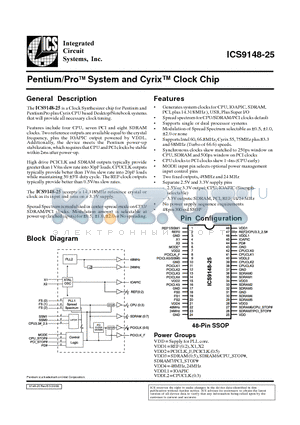 ICS9148-25 datasheet - Pentium/Pro System and Cyrix Clock Chip